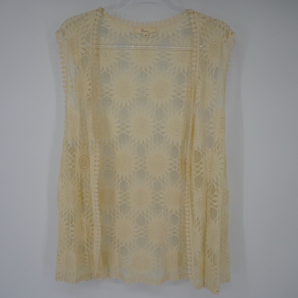 Nabee Women's Delicate Cream Ivory Lace Sunflower Open Front Fairy Bohemian Med.